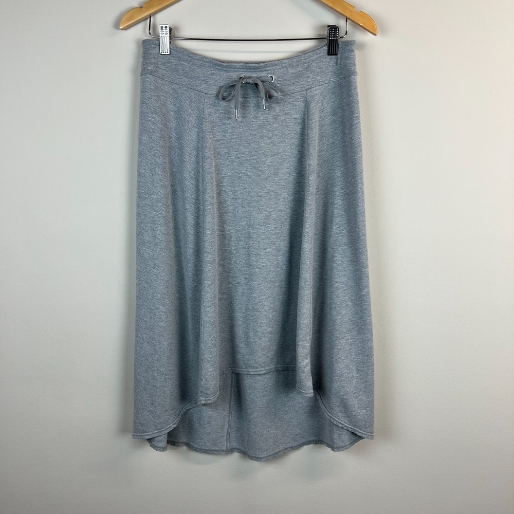 Athleta Beachcomber Midi Skirt Womens Medium Gray High Low Drawstring Waist Knit